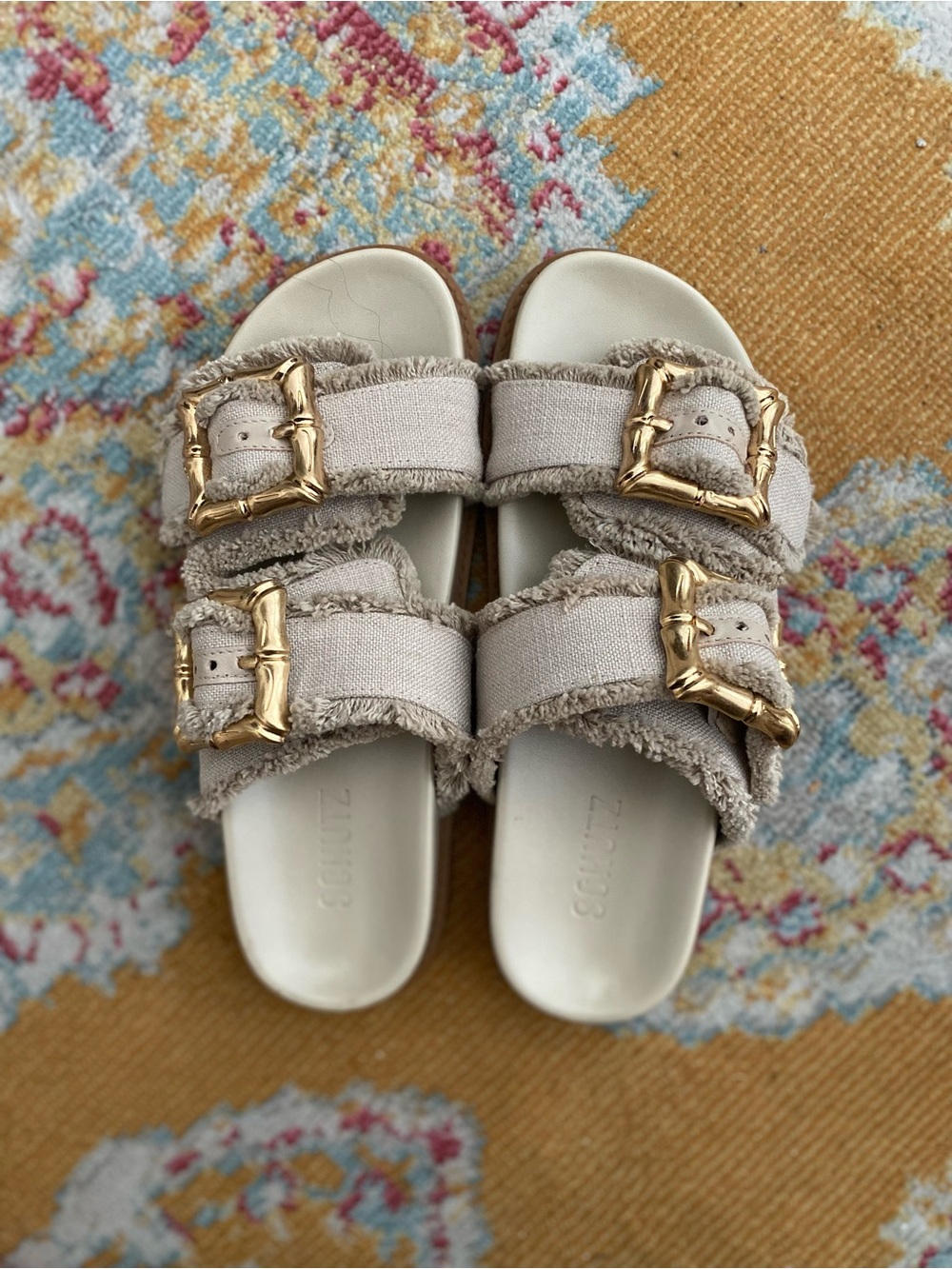 SCHUTZ Enola Oyster Bamboo Buckle Slide Sandals Size 7
